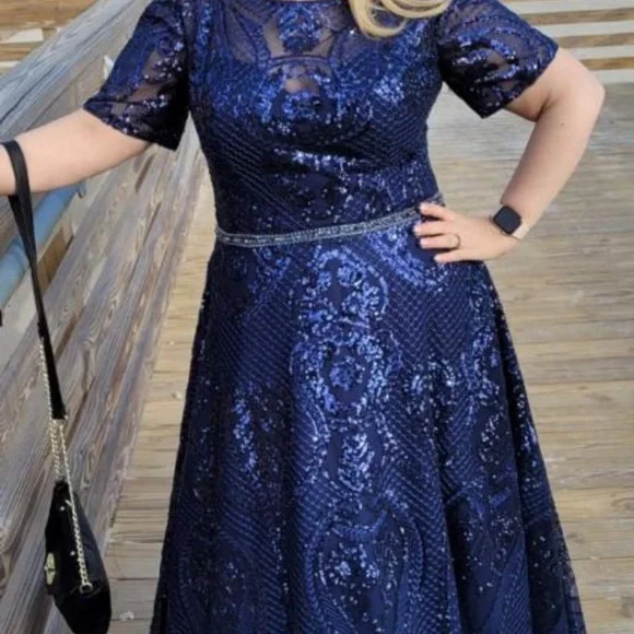 jovani navy blue mother of the bride dress Jovani 26281 Long A Line Formal Evening Dress main image 1